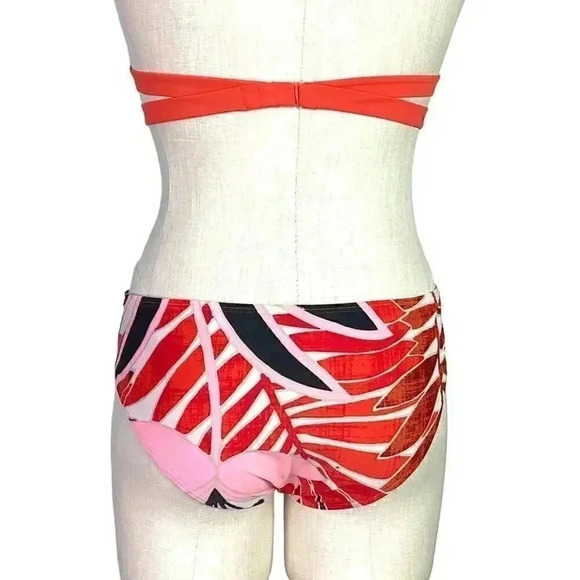 Aerie Women M Tropical Floral Pushup Halter Hipster Bikini Swimsuit Orange Multi - Picture 6 of 12